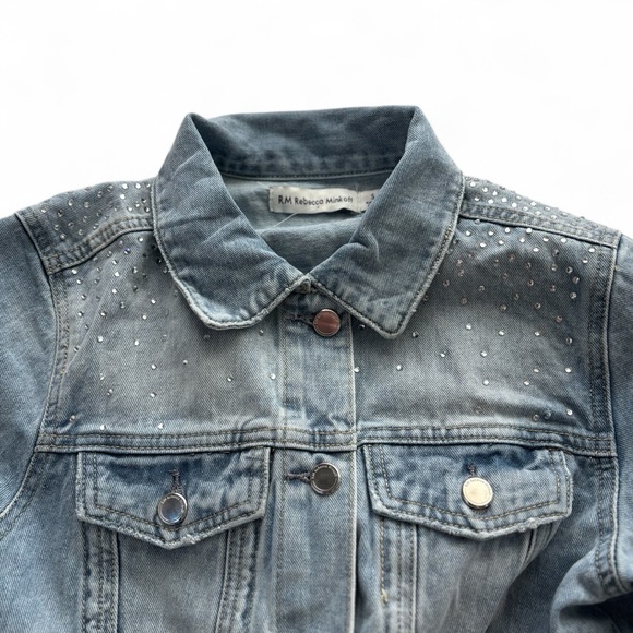 REBECCA MINKOFF Light Blue Denim Jacket with Studded Details •NEW• size S - Picture 2 of 4